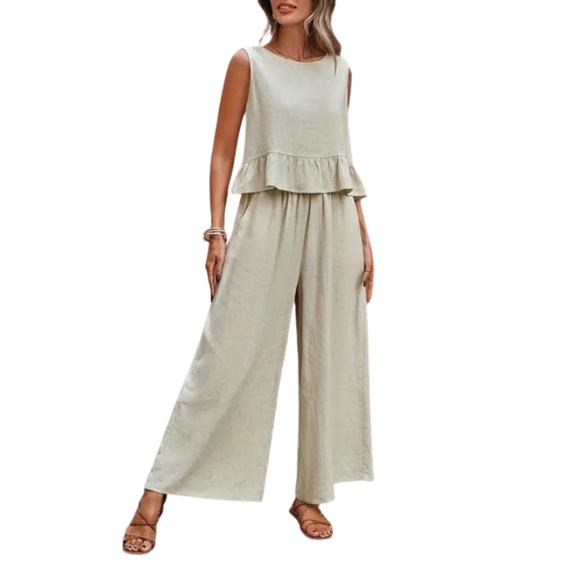 SARA™ – Women’s Ruffle Hem Tank Top & Wide Leg Pants