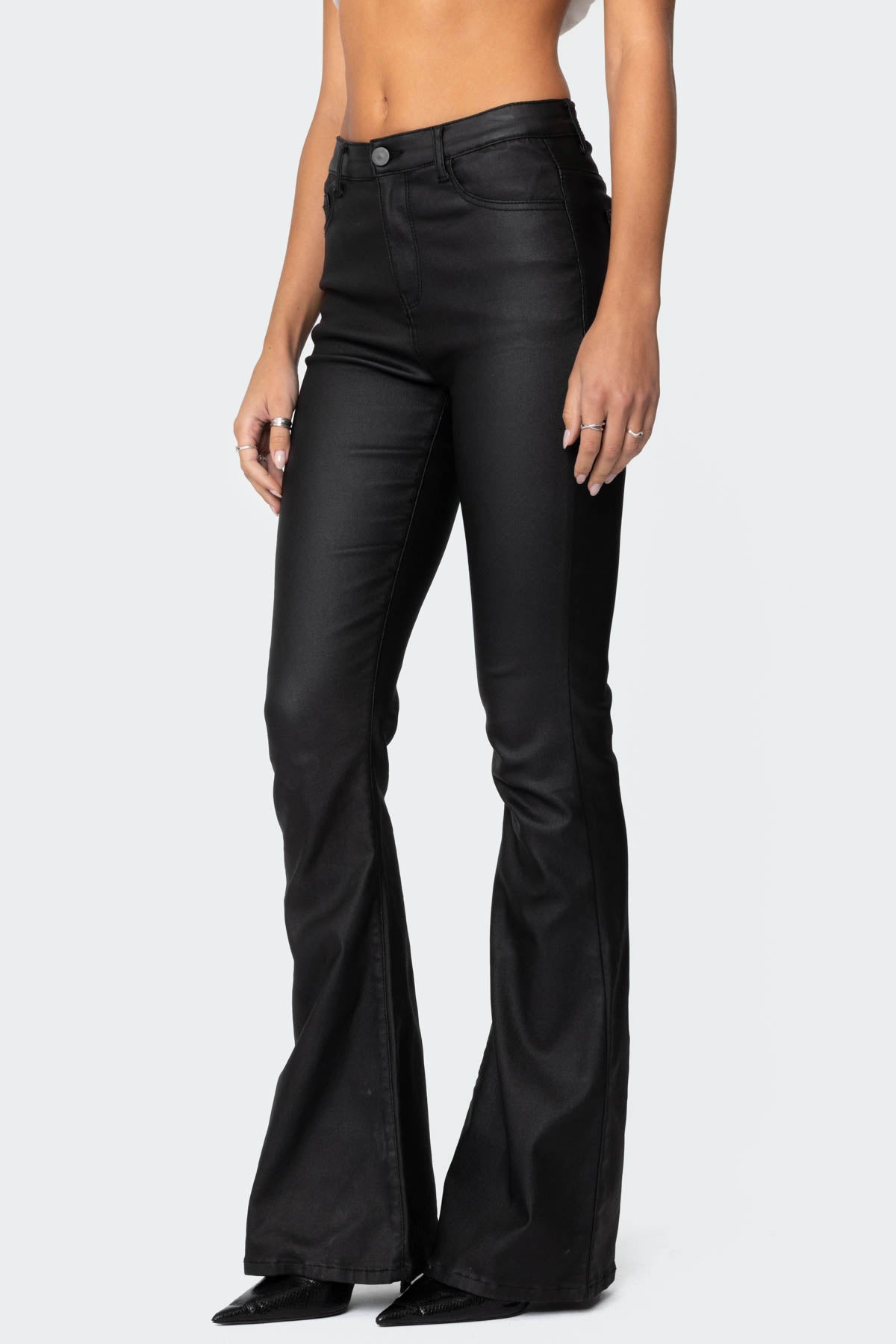 Isa Faux Leather Flare Jeans